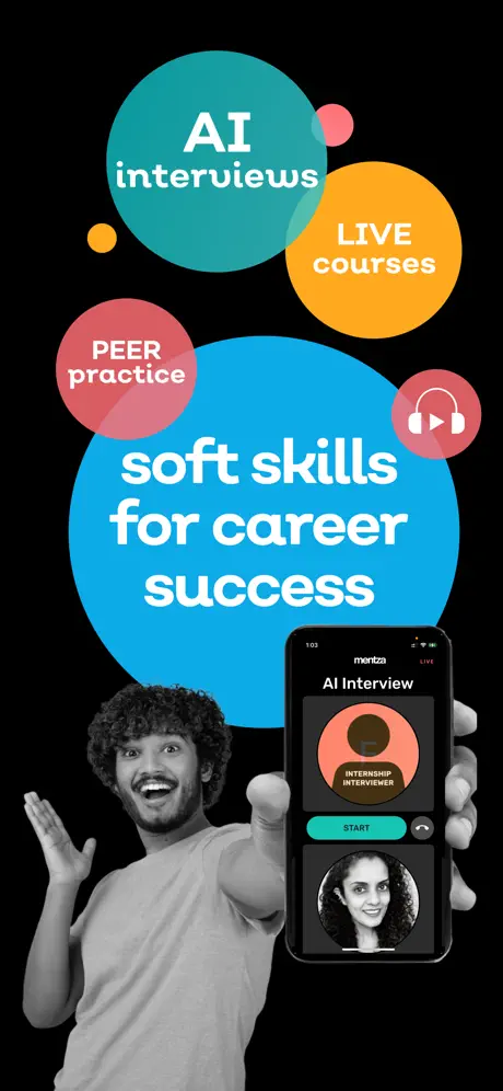 Mentza Campus AI interview practice on a mobile phone